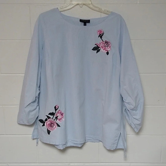 LANE BRYANT EMBROIDERED, PINSTRIPE, 3/4 SLEEVES, LIGHT WEIGHT, SIDE VENT, TUNIC - Picture 7 of 7